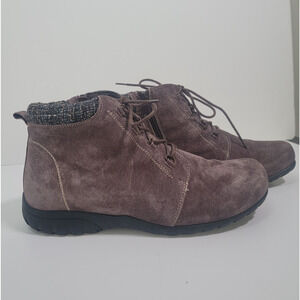 Propet Delaney Ankle Boots Womens 10 Wide Suede Lace Up Brown